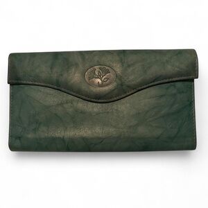 Vintage 90s Buxton teal top grade cowhide foldable wallet with coin purse